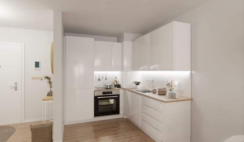 Die offene Wohnküche lädt zu gemeinsamen Mahlzeiten ein - Moderne Wohnung mit Blick auf den Rhein