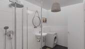 Modern gefliestes Badezimmer mit bodengleicher Dus - Etagenwohnung mit 63,30 m² in Germersheim zum Kaufen
