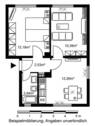 Grundriss mit Wohnküche (ca. 12;26 m²), Wohnzimmer (ca. 10,39 m²), Schlafzimmer (ca. 12;18 m²), Bad (ca. 2,64 m²) und Flur (ca. 2,53 m²) - 