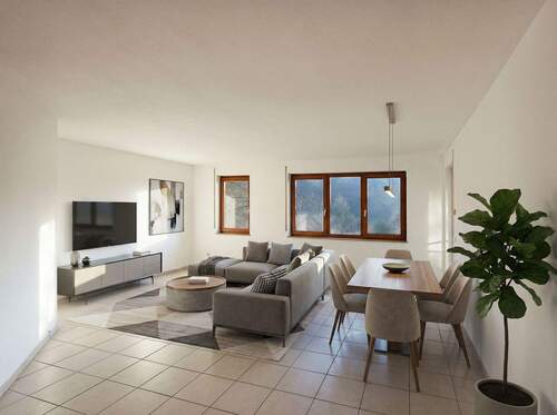 Großzügiger Wohn-/ Essbereich - Attraktive 2-Zimmer-Wohnung mit Balkon und Aussicht in Grüne