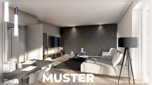 Muster Wohnzimmer - Schicke Neubau Dachgeschoss Wohnung mit Erbbaurecht, 3 Zimmern und Balkon über 2 Ebenen