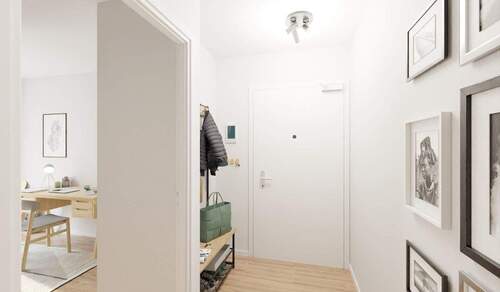 Der Flur bietet Platz für Garderobe und Schuhe - 