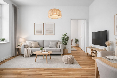 Möblierungsbeispiel Wohnzimmer WE01.png - 'Luxus im Erstbezug'-helle 2,5-Raum-Wohnung - West-Balkon, Parkett, CAT-7 Netzwerk, Wohnküche