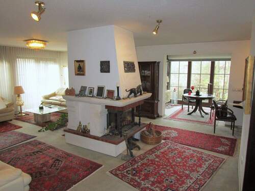 Kaminofen und Blick in Wintergarten - 