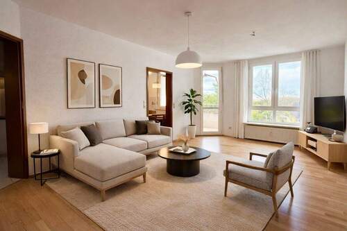 Einrichtungsbeispiel Wohnzimmer - Etagenwohnung mit 63,00 m&sup2; in Erlangen zum Kaufen