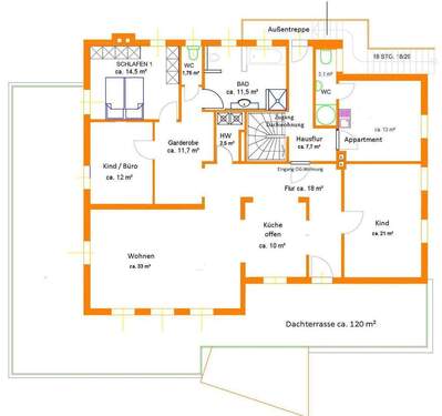 Das 1. OG mit 120 m² Dachterr. - 