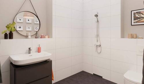 Ein modern gefliestes Badezimmer - 