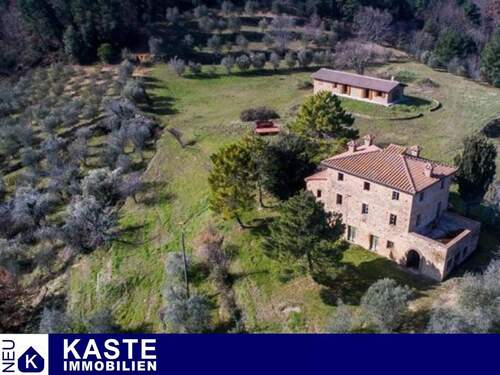 Titel - Sanierungsbedürftiges Landhaus mit Nebengebäude auf großem Grundstück in Rivalto, Toskana.