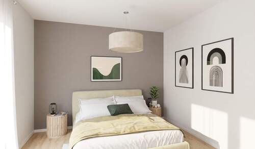 Das gemütliche Schlafzimmer wird durch bodentiefe Fenster ausgeleuchtet - 2 Zimmer Etagenwohnung in Germersheim