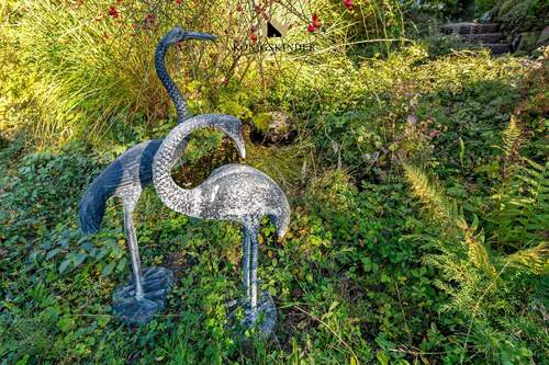 ...mit kleinem Teich und dauerhaft bleibenden Kraniche - 