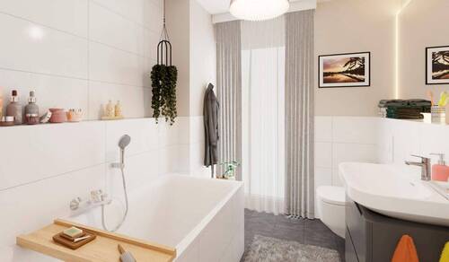 Ein modern gefliestes Badezimmer - 