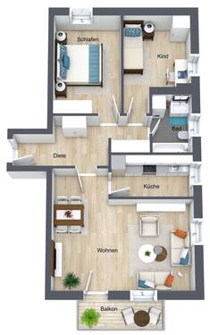 Wohnung Garching - 3D - Wohnung 44 - Image.jpg - 3 Zimmer Etagenwohnung in Garching an der Alz