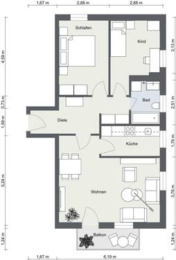 Wohnung Garching - 2D - Wohnung 44 - Image.jpg - Etagenwohnung mit 69,00 m&sup2; in Garching an der Alz zum Kaufen