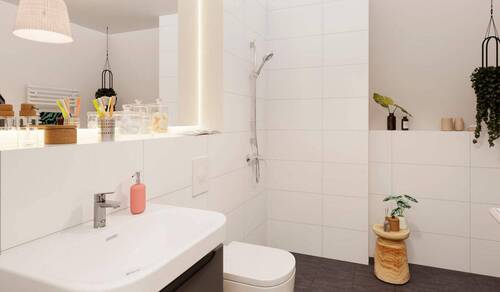 Badezimmer mit bodengleicher Dusche - 