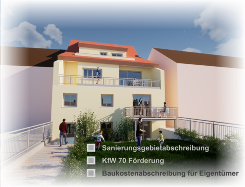 Südansicht.png - Baukostenabschreibung auch für Eigennutzer - Wohnung mit Sanierungsgebietsabschreibung und Kfw-Förderung - Schöne 50 m² Souterrain-Wohnung