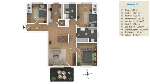 Wohnung - Nr.27 - Haus C - 