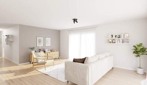 Lichtdurchfluteter Wohnbereich dank bodentiefer Fenster - 