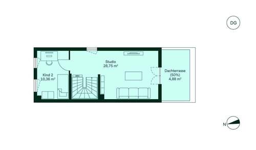 Ausgebautes Dachstudio mit angrenzender Dachterrasse - 