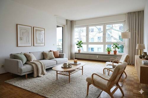Wohnzimmer virtuell möbliert - Von Privat: Familientraum in HD-Neuenheim in Premiumlage: 3,5-Zimmer mit West-Balkon, TG & Garten
