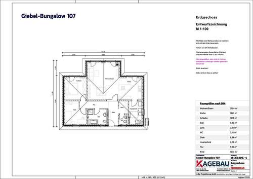 01 Kage Fertighaus - Giebel - Bungalow 107, Erdgeschoss - 