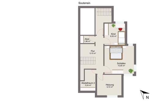 Souterrain mit Mustermöblierung - 