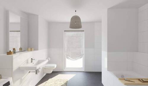 Tageslichtbad mit bodengleicher Dusche und Badewanne - 