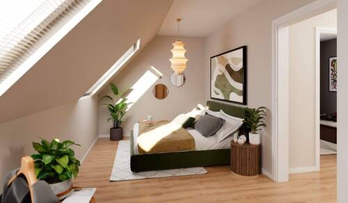 Schlafzimmer mit Blick in den Himmel - Zauberhafte Wohnung mit Seeblick-Balkon