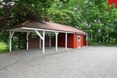 Carport mit Geräteschuppen sowie Mülltonnenstellplatz - 