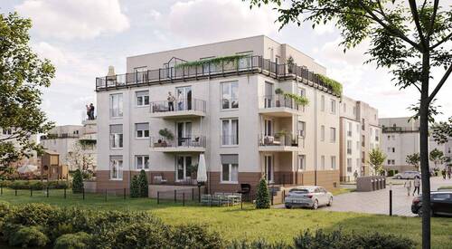 Genießen Sie die wunderbare Aussicht ins Grüne und in den grünen Innenhof - 3 Zimmer Terrassenwohnung zum Kaufen in Zossen