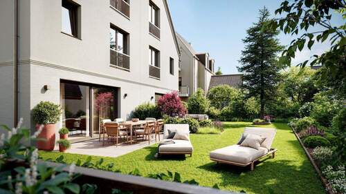 Blick in den Südgarten - Reihenendhaus mit 159,00 m² in München zum Kaufen