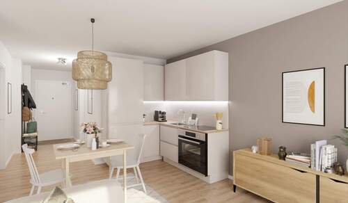 Die offene Wohnküche lädt zum gemeinsamen Kochen e - Gemütliche Eigentumswohnung im modernen Mehrfamilienhaus