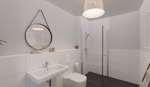 Modern gefliestes Badezimmer mit bodengleicher Dus - 3 Zimmer Etagenwohnung in Berlin