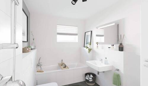 Modernes Badezimmer mit Badewanne und bodengleicher Dusche - 