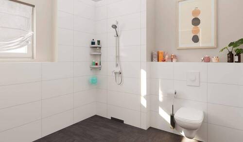 Modernes Tageslichtbad mit bodengleicher Dusche - 