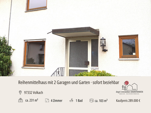 Ihr neues Zuhause? - Reihenmittelhaus mit Terrasse, Garten & 2 Garagen – gepflegtes Zuhause mit Potenzial in Volkach