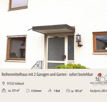 Reihenmittelhaus mit Terrasse, Garten & 2 Garagen – gepflegtes Zuhause mit Potenzial in Volkach