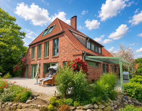 Rückansicht mit umlaufender Terrasse - 6 Zimmer Mehrfamilienhaus, Wohnhaus in Amt Neuhaus