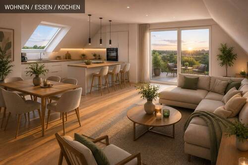 Wohnen - Essen - Kochen_Visualisierung - Neubau - Fertigstellung April 2027! 3-Zimmer-Dachgeschosswohnung mit Südbalkon in Aystetten