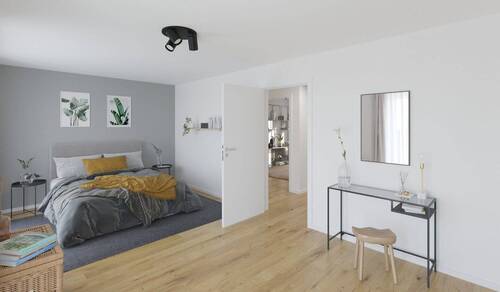 Visualisierung des Schlafzimmers im Doppelhaus - 
