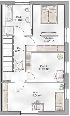 Obergeschoss Haus 2, Haus 4 und Haus 6 - 