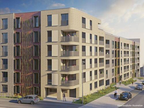 Unverbindliche Illustration: Blick von West auf Haus 2 - Etagenwohnung mit 76,10 m² in Stuttgart zum Kaufen