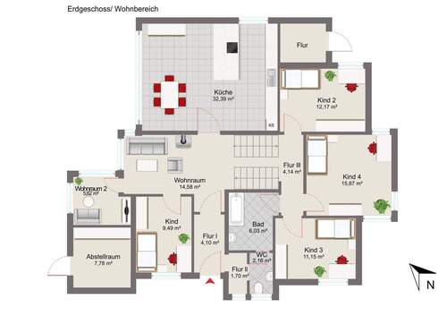 Erdgeschoss und erste Wohnebene mit Mustermöblierung - 