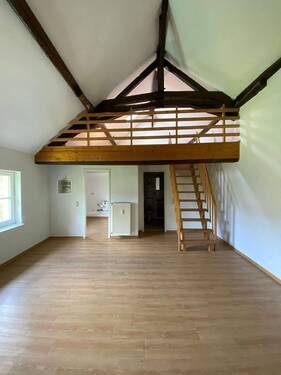 Wohnbereich mit Blick auf Schlafgalerie - 2 Zimmer Etagenwohnung zur Miete in Konz