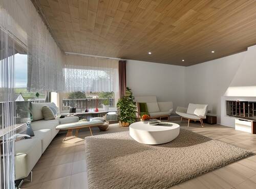 BEISPIEL Wohnzimmer mit Kamin - Einfamilienhaus mit 104,00 m² in Küps zum Kaufen