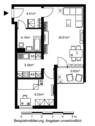 Grundriss mit Wohnzimmer (ca. 20,6m²), Schlafzimmer/halbes Zimmer (ca. 9,25m²), Bad (ca. 4,2m²), Küche (ca. 5,4m²), Flur (ca. 4,4m²) und Loggia (ca. 0,83m²) - 