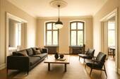 Wohnzimmer - Charlottenburg City-West: 4-Zimmer-Altbauwohnung mit 132 m², 2 Balkonen, Aufzug, Stuck & Parkett – nahe Ku’dammKaDeWe, provisionsfrei kaufen