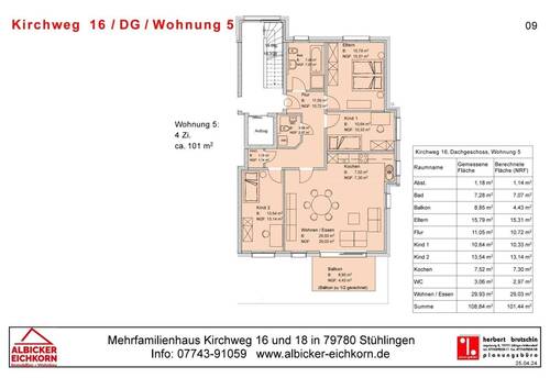 Grundriss Wohnung Nr. 5 DG - 4Zi. DG mit Balkon ca. 101 m²-Wohnung 5-Kirchweg 16-79780 Stühlingen