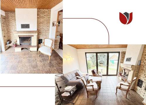 Wohnzimmer - gefliest - mit Kaminofen - 