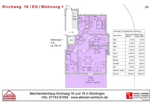 Grundriss Wohnung Nr. 1 EG - 4 Zi. EG mit Terrasse ca. 107 m²-Wohnung 1-Kirchweg 16-79780 Stühlingen