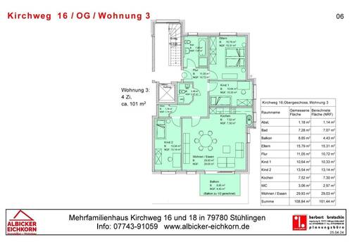 Grundriss Whg. 3 OG - 4Zi. OG mit Balkon ca. 101 m²-Wohnung 3-Kirchweg 16-79780 Stühlingen